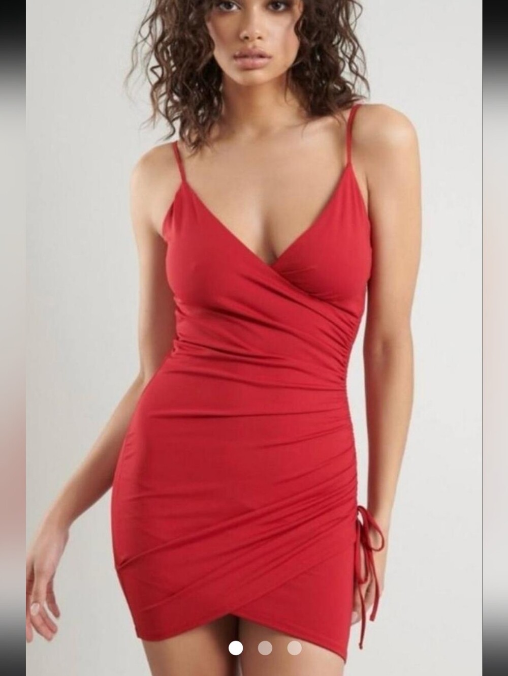 NWT GARAGE Mila chili pepper Red Ruched Wrap-Front Mini Dress